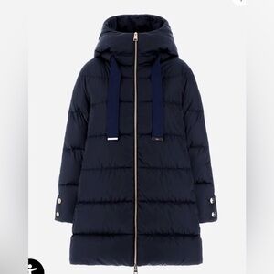 Herno A-Shape Down Jacket In Satin.  Color “New Blue”. Size 52. $1080